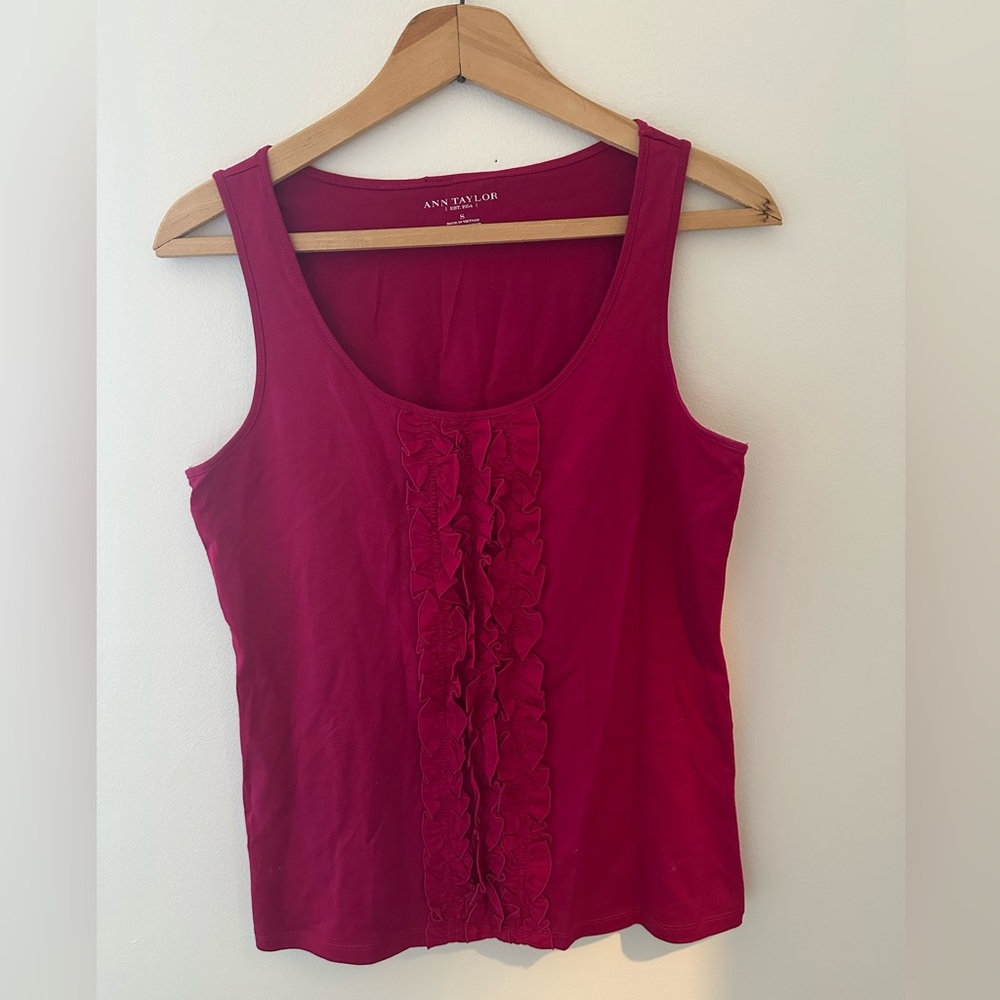 Ann Taylor Cotton Fuchsia Ruffle Tank Top